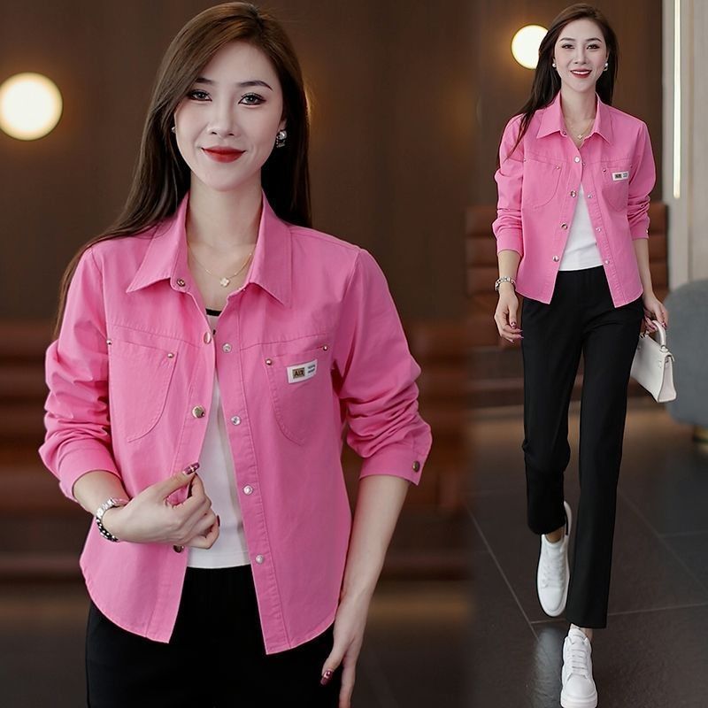 A short casual jacket for women in the spring and autumn of 2024, a trendy and stylish loose pure cotton shirt for petite women Specification image