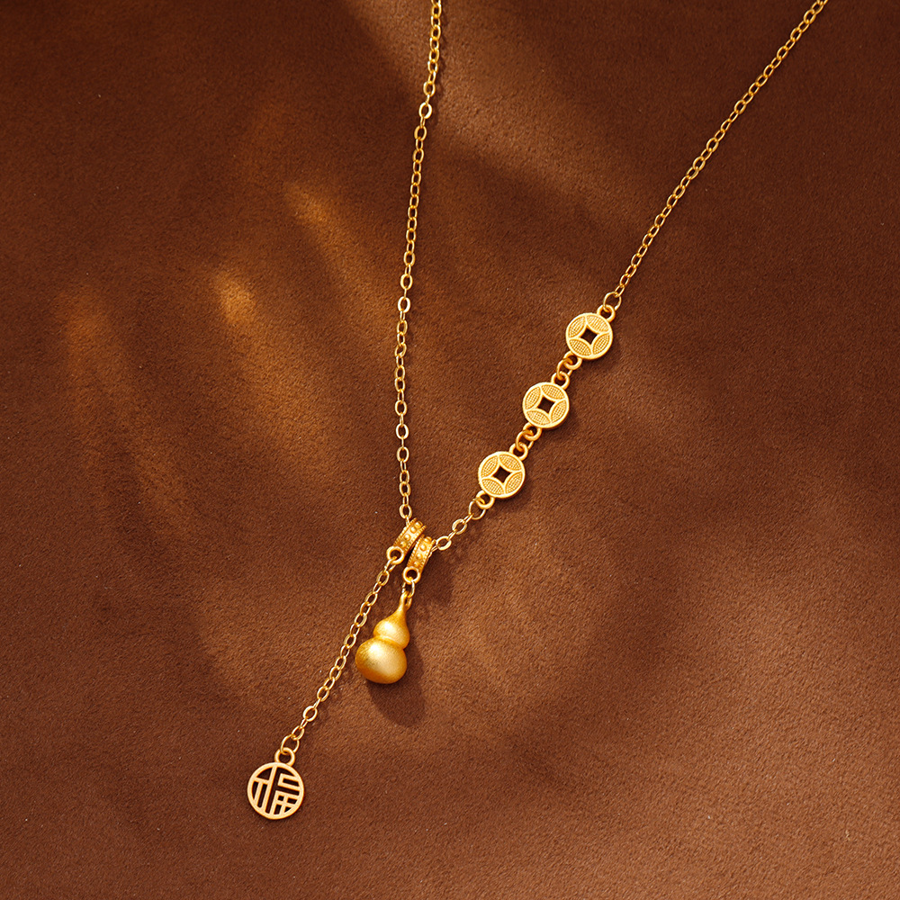 Hyacinth Douyin Live-streaming bestseller "Fu" character gourd pendant necklace for women, ancient method sand gold Five Emperors coin sweater chain, autumn and winter accessories