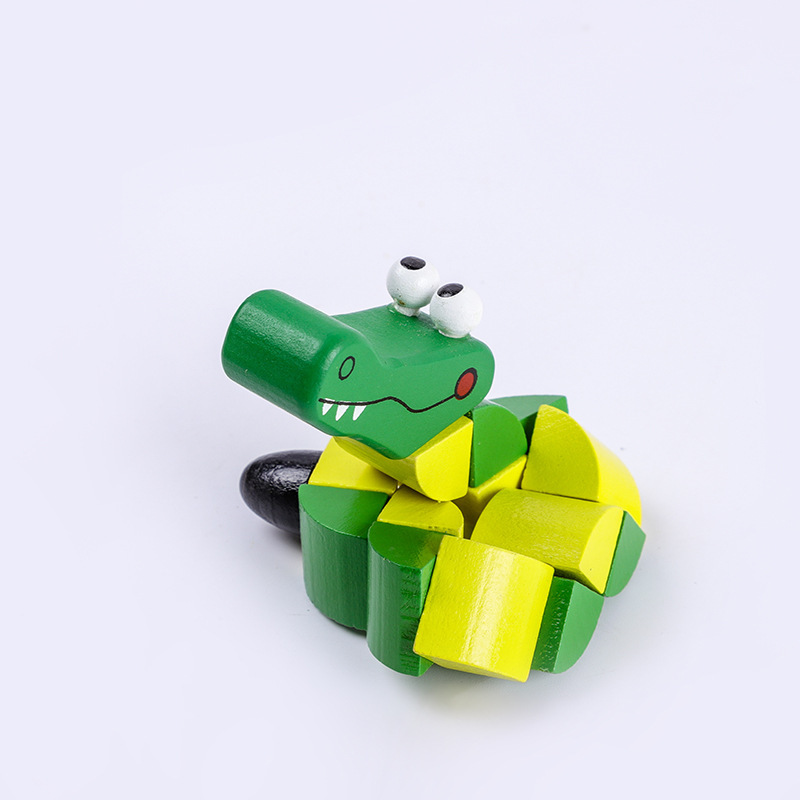 百变鳄鱼木质玩具可活动早教变形玩具小颗粒积木孩子生日礼物批发细节图