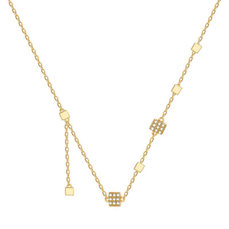 s925 Silver micro-inlaid diamond geometric small square tassel sweet sugar cube necklace, a versatile collarbone chain accessory that won't fade Item Picture
