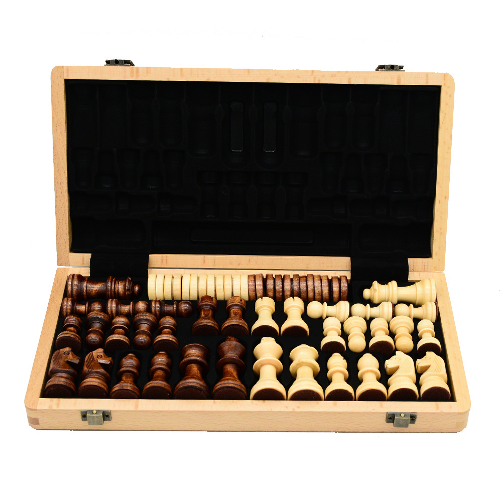 Two-in-one international chess checkers wooden board game toys with double back, non-magnetic for export Specification image