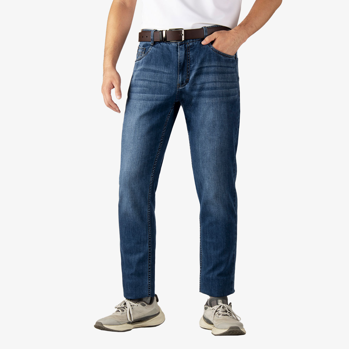 Summer classic blue commuter jeans for men, straight-leg American retro fashion cat whiskers, simple office jeans Item Picture