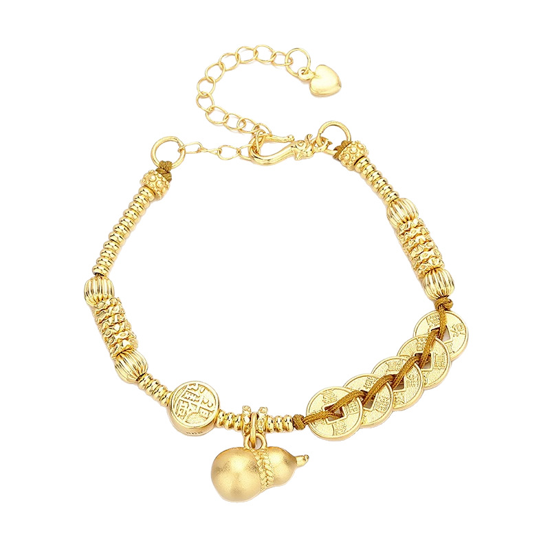 Retro Five Emperors Coin sand gold bracelet, new Chinese-style fashionable money gourd pendant, coiled, light luxury and high-end feel bracelet Item Picture
