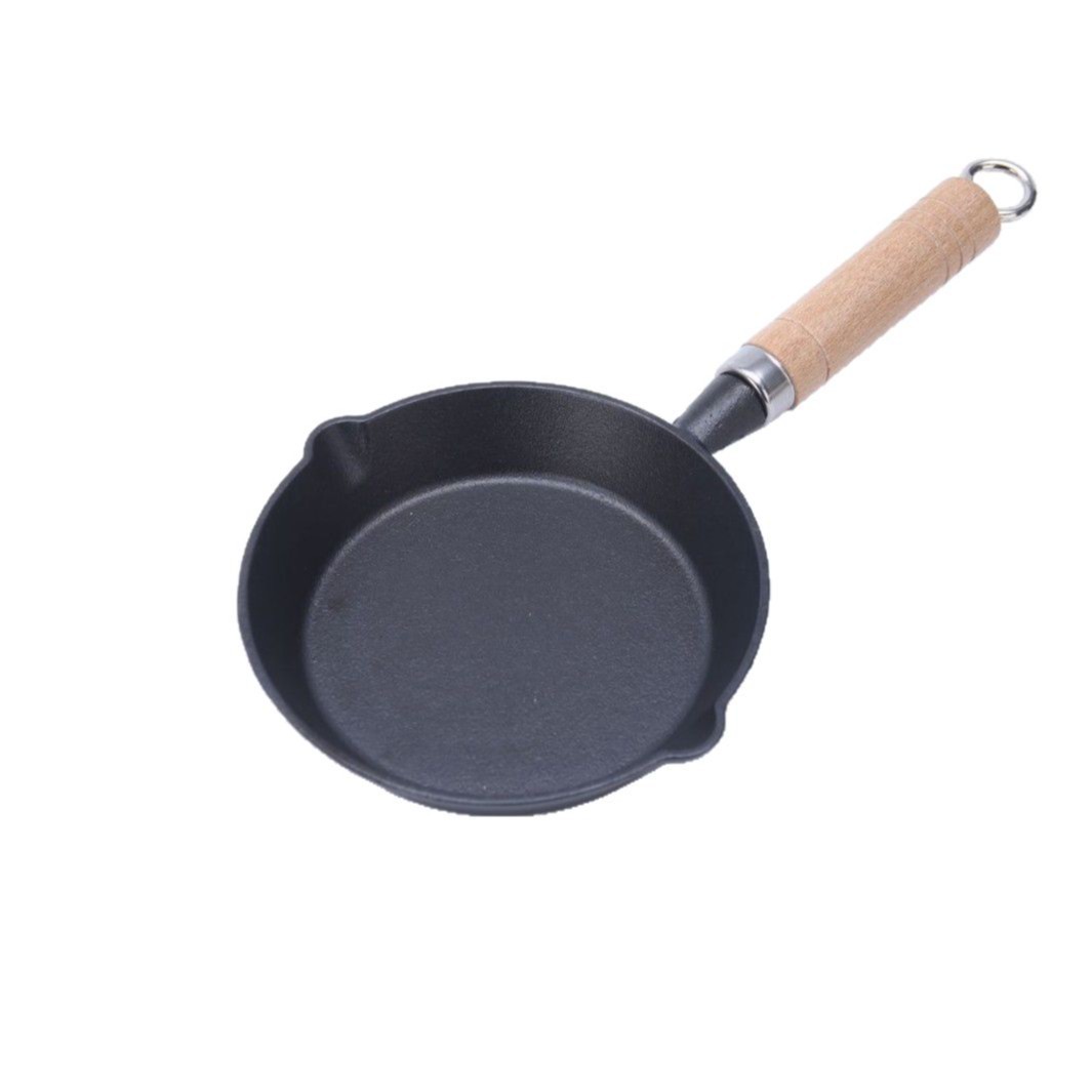 Explosivo mini plancha para desayuno frittla con mango de madera hierro fundido pulido con aceite pequeña olla antioxidación olla de hierro antiadherente Item Picture