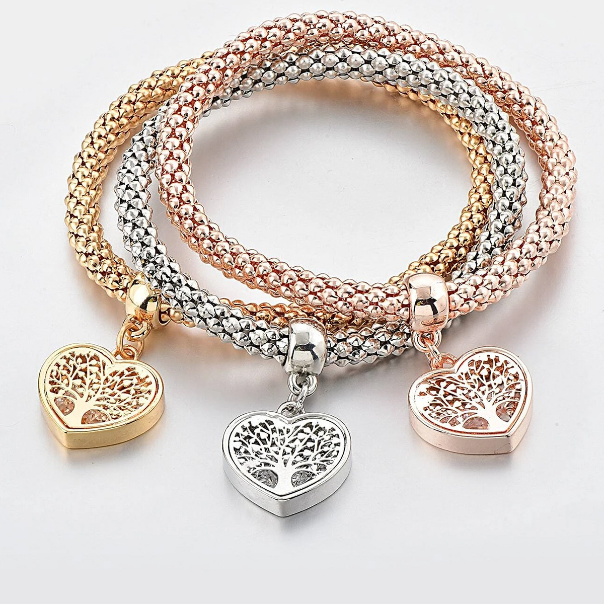 Cross-border best-selling European and American exaggerated export corn chain elastic bracelet, creative life tree crystal diamond pendant bracelet details Picture