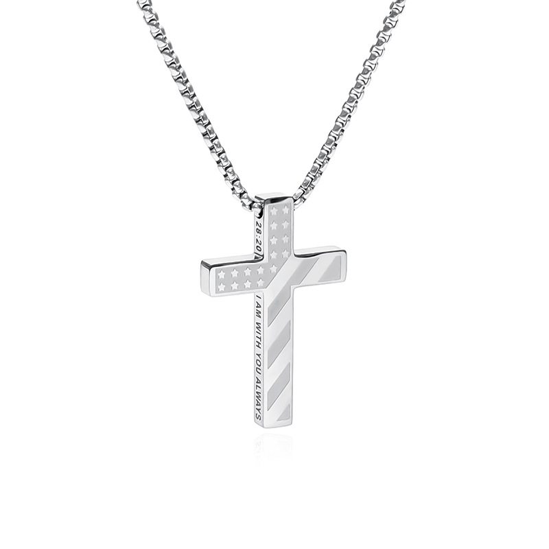 Best-selling stainless steel perforated cross corroded national flag cross necklace titanium steel laser men's pendant in Europe and America Item Picture