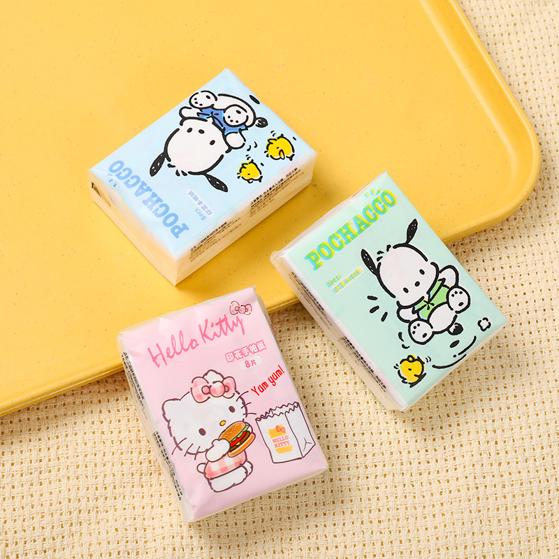 Sanrio officially authorized nine-pack printed handkerchief paper, portable tissues, cute student small pack napkins and facial tissues Application Scenario