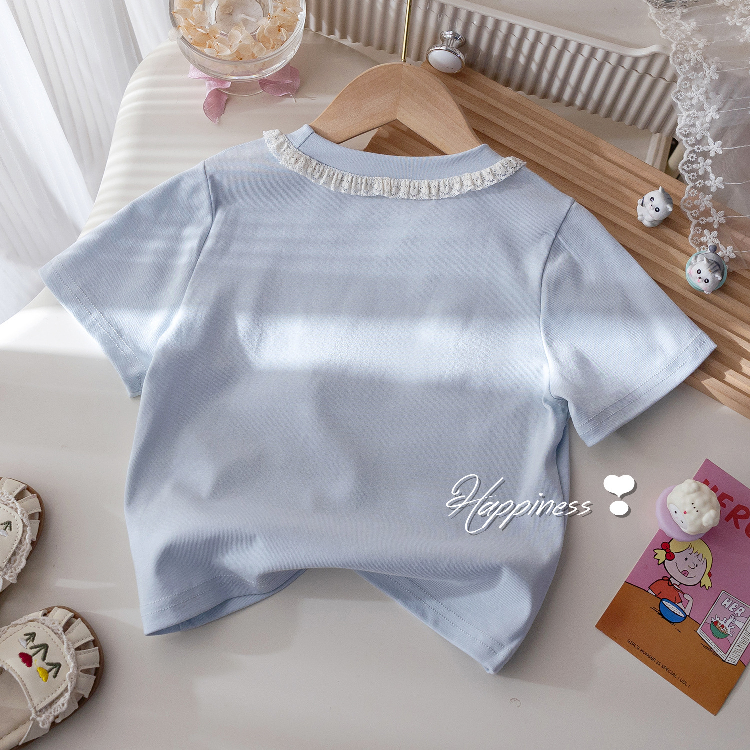 Summer 2026 new Lace lace heavy embroidery short-sleeved T-shirt and stylish short skirt two-piece set for girls Specification image