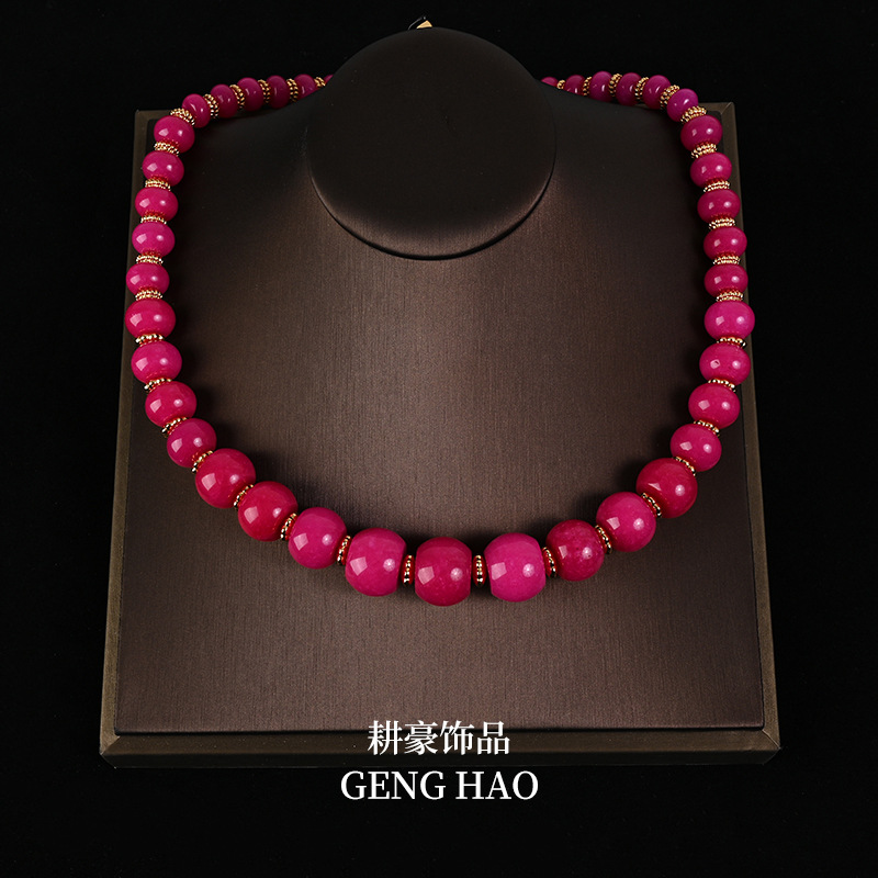 书册同款复古风气质粉色天然石耳夹手链项链套装  中古风文艺复古 details Picture