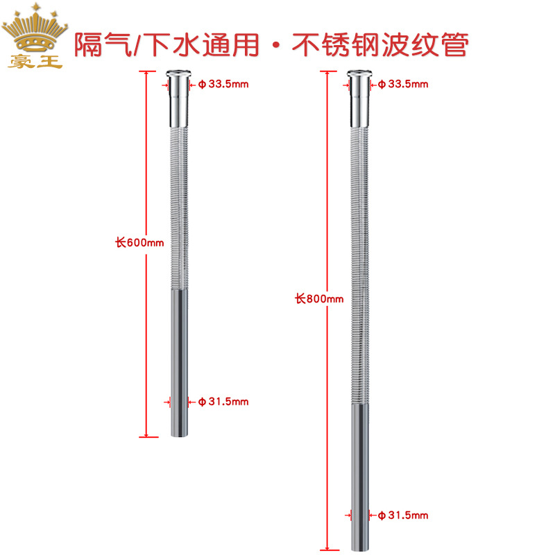 波纹管墙排隔气入墙管304不锈钢配件面盆下水器排水管防臭设计细节图
