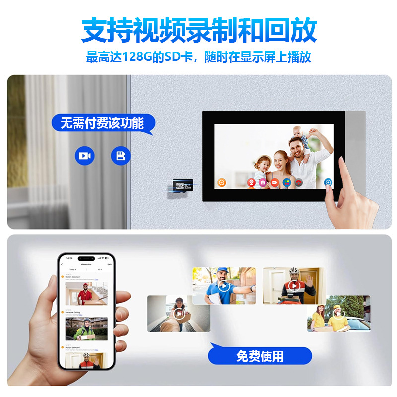 可视对讲门铃别墅对讲设备7寸手机远程视频密码刷卡开锁智能套装涂鸦SMART LIFE控制门铃 外贸出口批发产品图