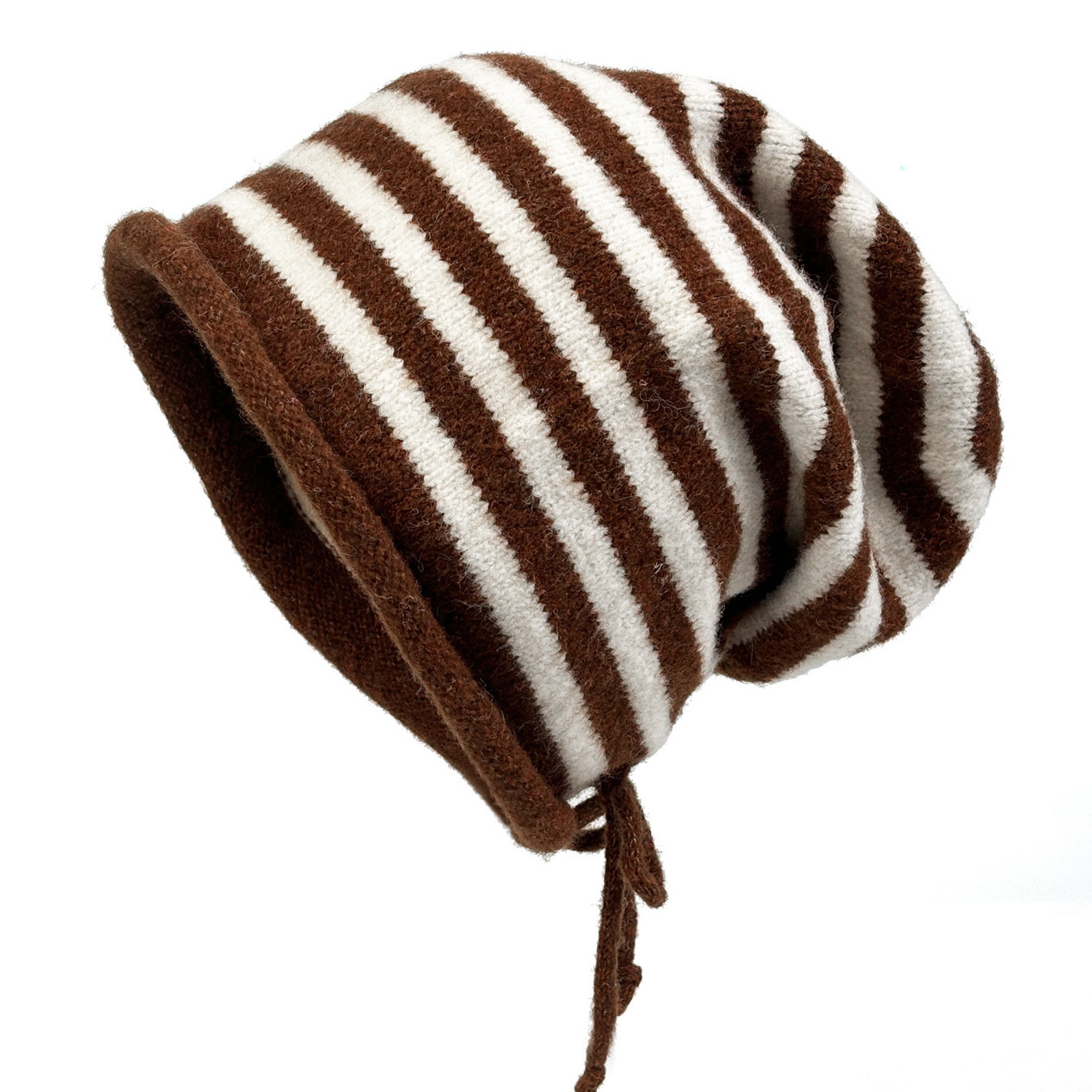 Korean-style fashionable and simple striped knitted cap, drawstring pile cap, trendy autumn and winter woolen cap details Picture