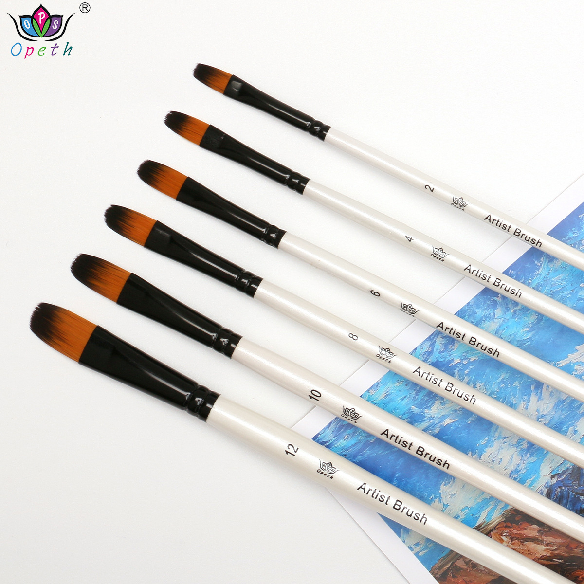 Cross-border 6-piece pearlescent white oil painting brush set, specially designed for art with acrylic outlining brushes, watercolor and gouache oil painting brushes details Picture
