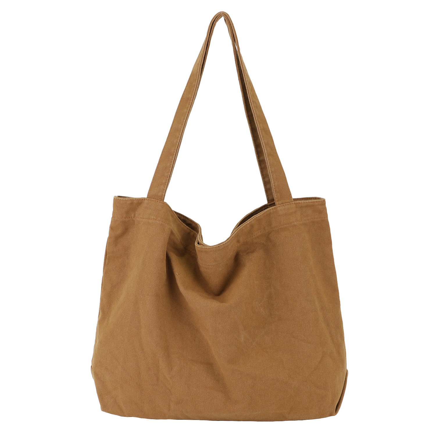 Korean style simple large-capacity canvas bag, popular light solid color single-shoulder women's bag, casual retro shopping bag handbag Item Picture