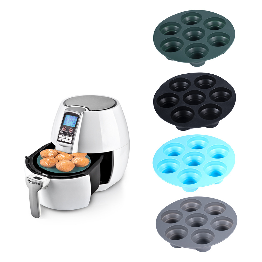 Hot-selling foldable cake mold, food-grade silicone air fryer accessory, seven-hole extendable baking mold details Picture