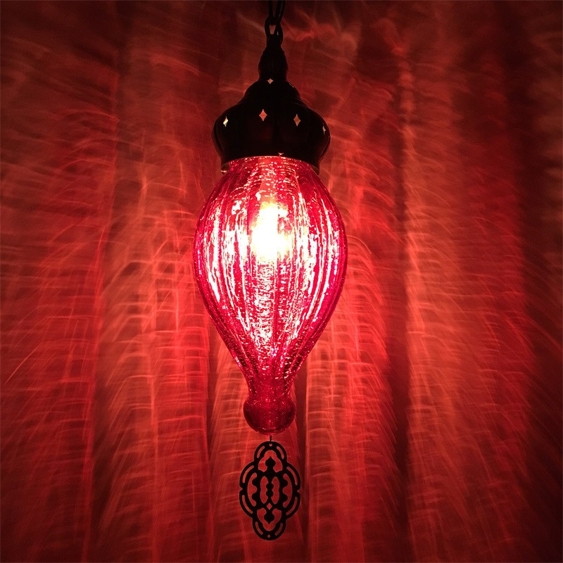 异域民族风中东复古咖啡厅新疆特色餐厅手工裂纹玻璃镂空雕花吊灯产品图