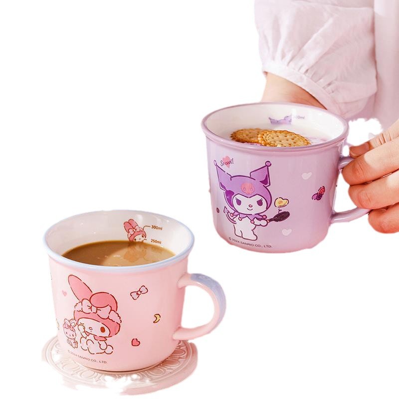 Sanrio breakfast cup, Kuromi with scale, girls' milk cup, Drinking cup, creative cartoon Ceramic water cup Item Picture