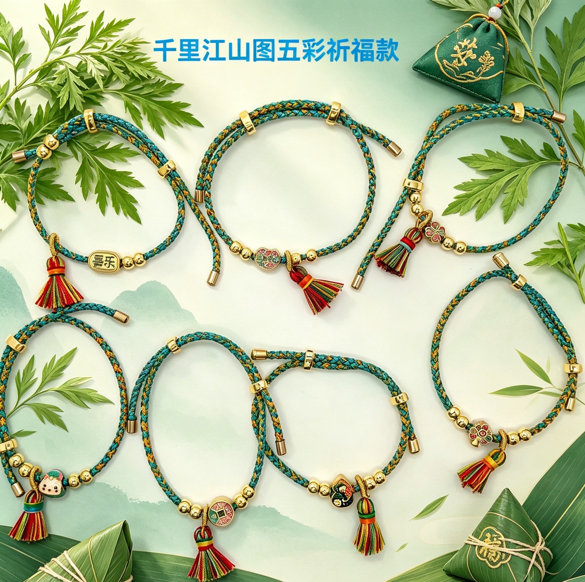 "Thousand Miles of Rivers and Mountains" national trend colorful bracelet, hand-woven with beads, Dragon Boat Festival national style bracelet details Picture