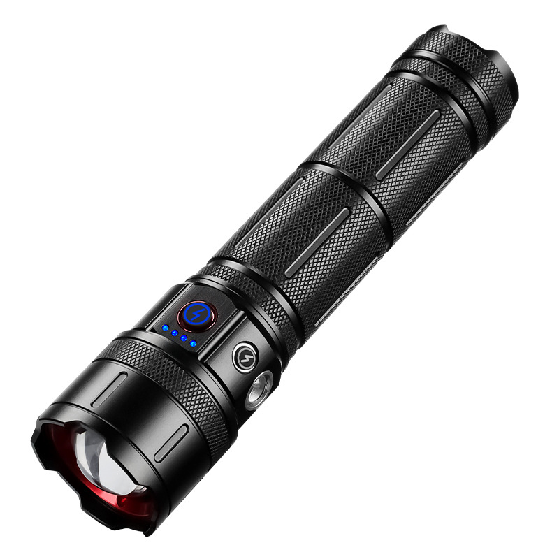 New cross-border multi-functional outdoor white laser flashlight with charging capacity display output LED emergency strong light flashlight Item Picture
