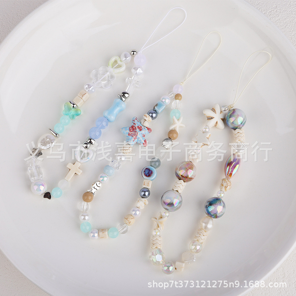 The same style of InS-style mobile phone chain as Xiaohongshu, retro summer vacation, starfish original beaded mobile phone Polaroid pendant
