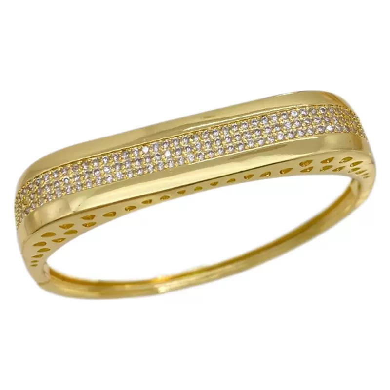 Wholesale of 18K gold geometric micro-inlaid zircon open ring and bracelet accessories with a sense of high-end European and American fashion Item Picture