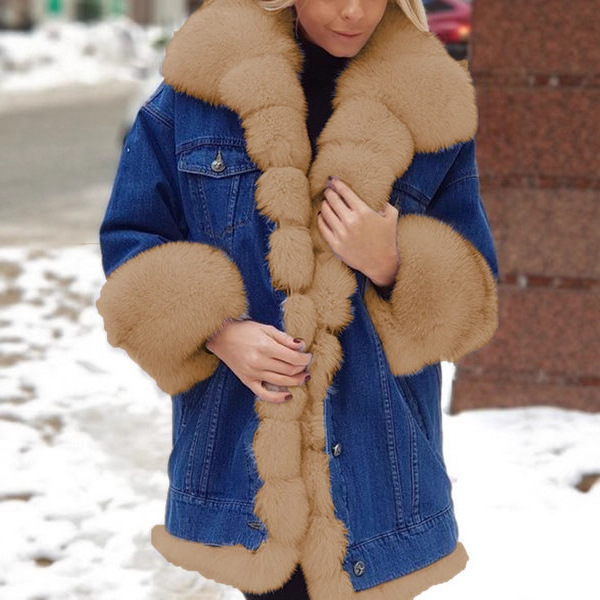 A large quantity of lazada cross-border, Amazon and wish cross-border women's fur integrated denim long-sleeved jackets Application Scenario