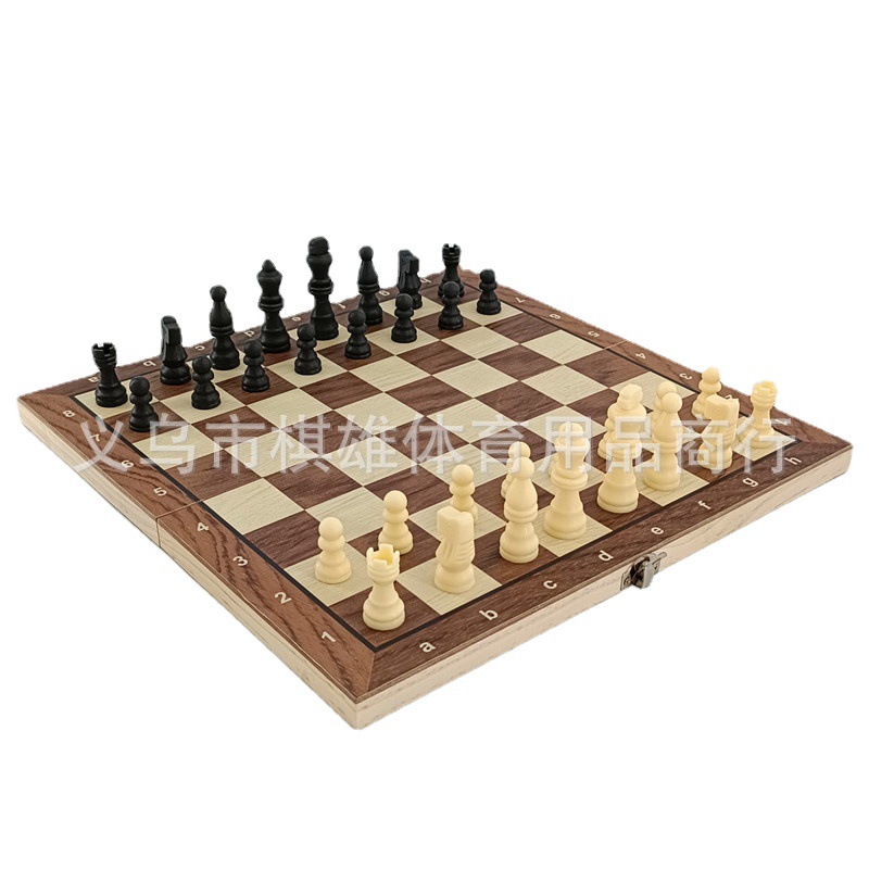 Factory direct sales: 3-in-1 chess set with European and American stickers, wooden folding, parent-child interactive, made of high-end materials