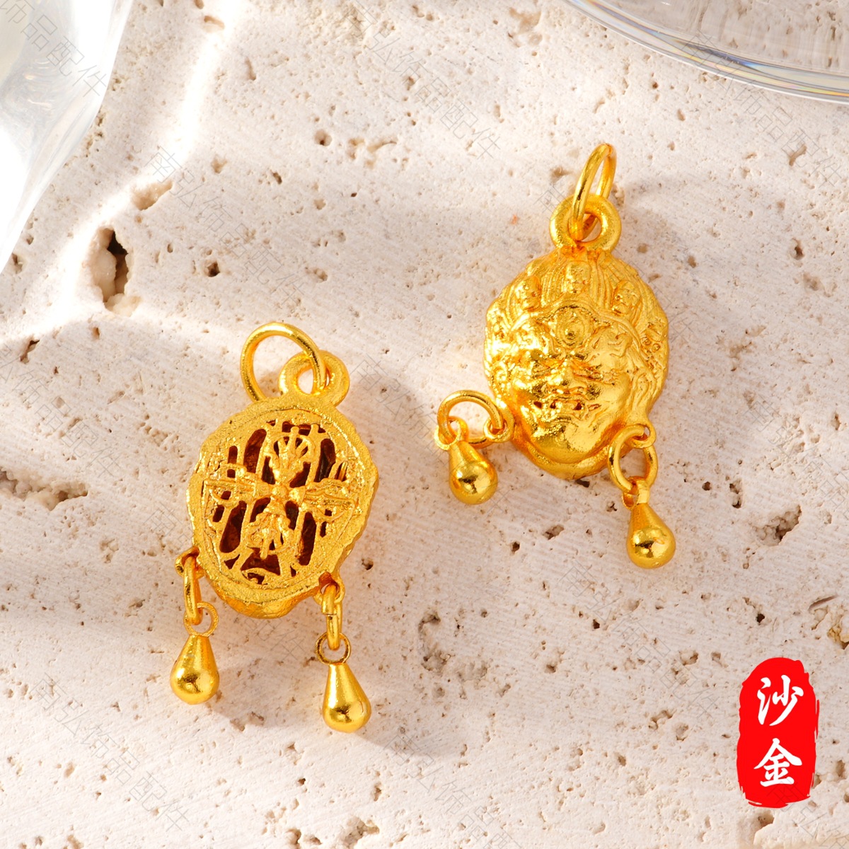 New ancient-style sand gold Zakiram Yellow God of Wealth six-character Mantra pendant, Chinese-style bracelet necklace DIY accessory matching