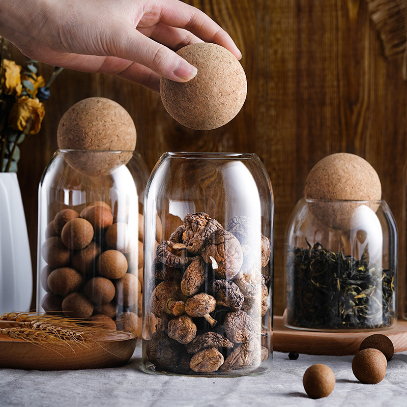 Round cork stopper glass sealed jar flower and fruit tea coffee bean display bottle, kitchen grain storage bottle in stock details Picture
