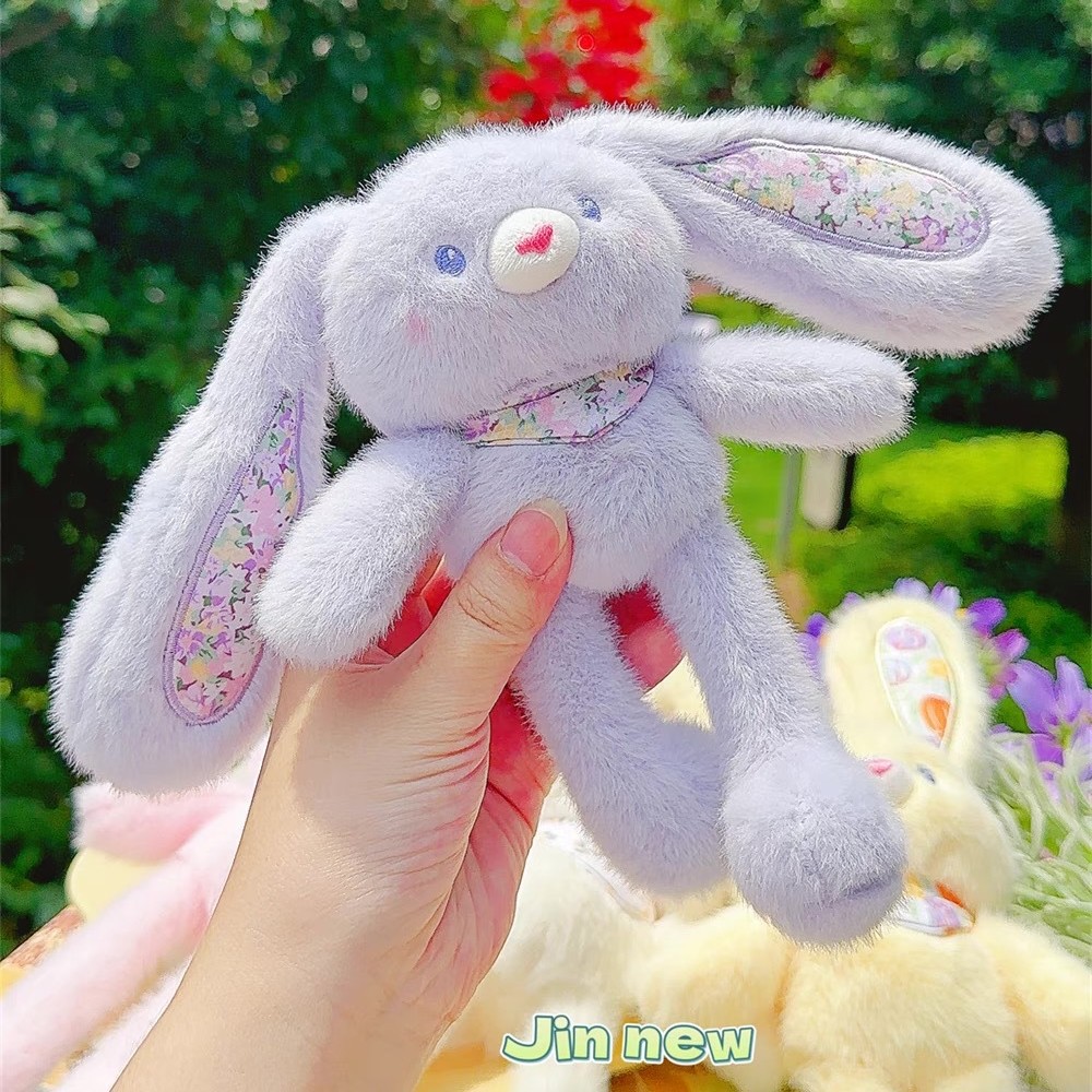 New fun floral print pull-out rabbit plush keychain, creative and stress-relieving cute schoolbag pendant, popular gift Item Picture