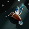 Original design wood grain color wing hummingbird brooch, dual-purpose light luxury copper alloy, real gold electroplated and set with zircon pin, dual-purpose Application Scenario