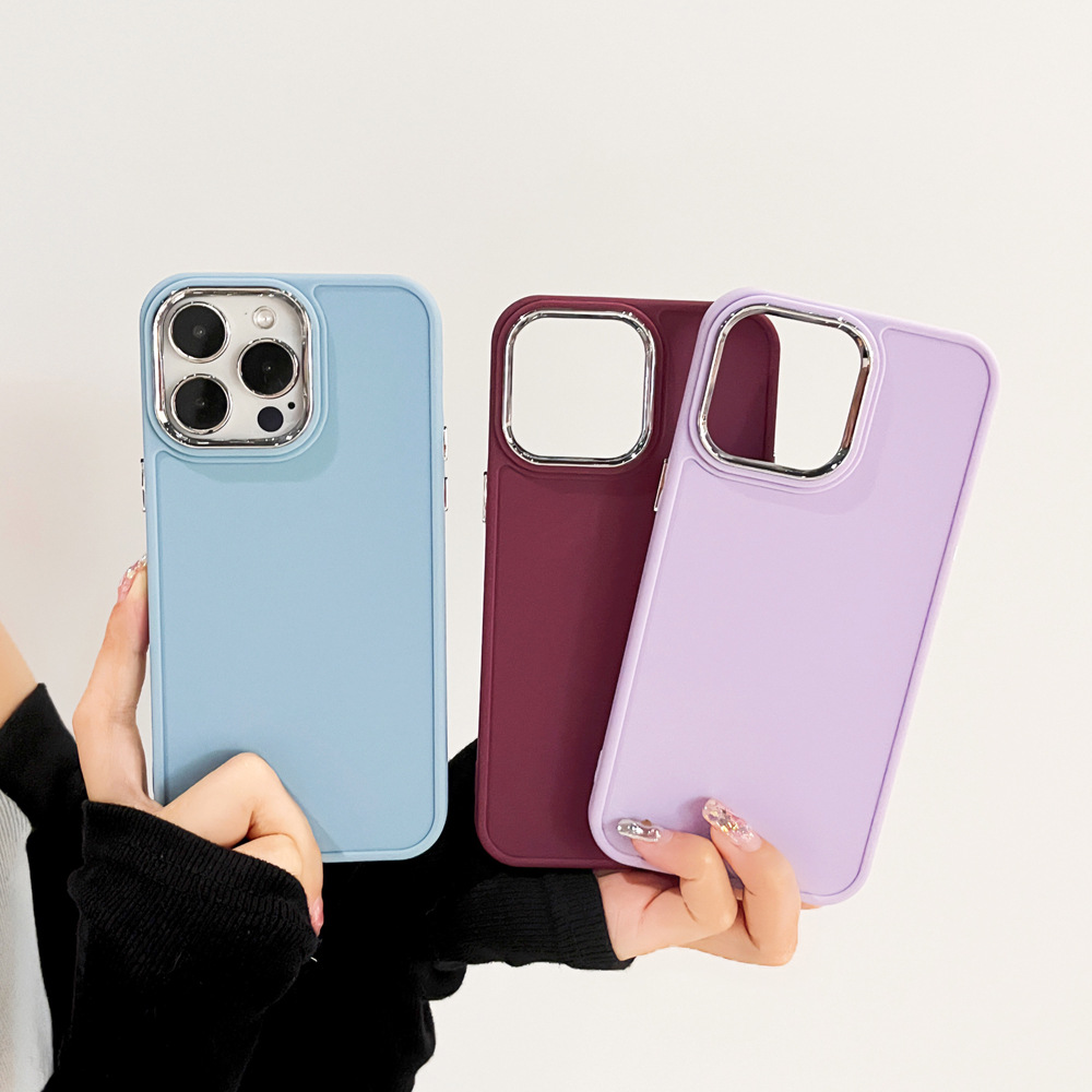 Suitable for iPhone16 electroplated lens phone case, simple solid color, Apple 15promax, high-end style, 13 men, 14 women Specification image