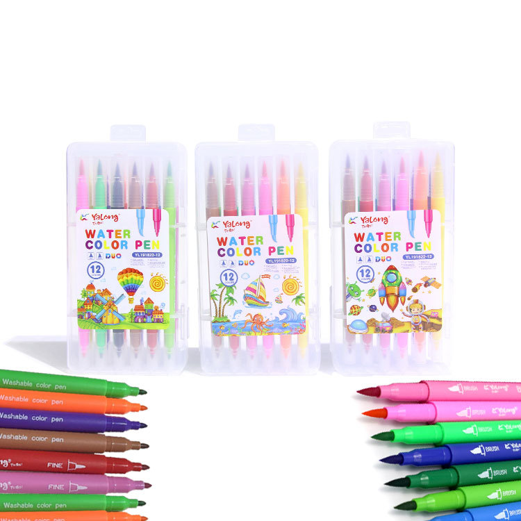 Yalong Cross-border Pen Tip Watercolor Pen 12/18/24 Color Brush Soft Pen Tip Round Rod Children's Painting Pen Art Set