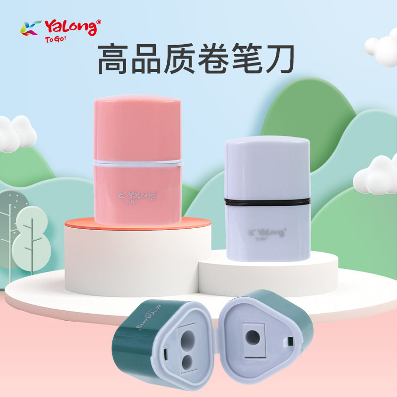 Cross-border factory direct sales of triangular design double-hole pencil sharpener for primary school students with creative features in stock
