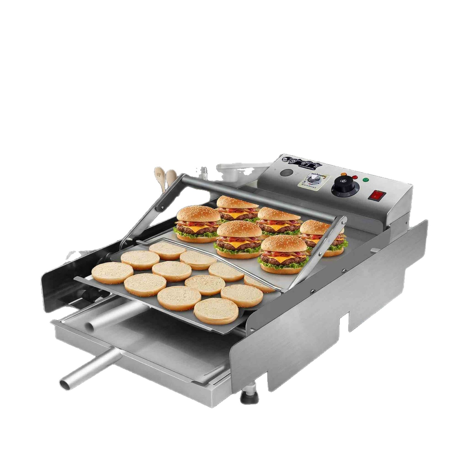 Wholesale of commercial double-layer hamburger machines, fully automatic temperature-controlled hamburger shops, fried chicken shops, electric heating baking machines, and catering equipment Item Picture