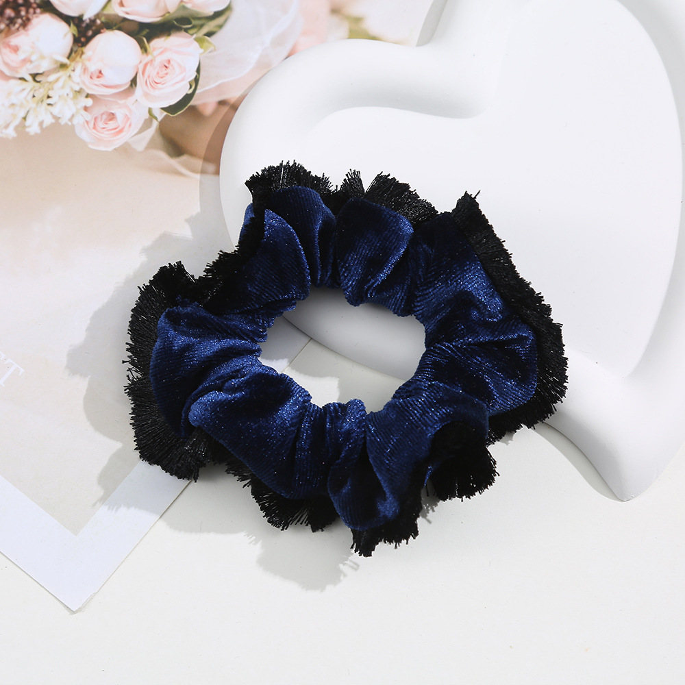 Cross-border colored velvet hair band, mom's large intestine band, retro classic hair band, headwear, tassel fringe, hair band wholesale details Picture