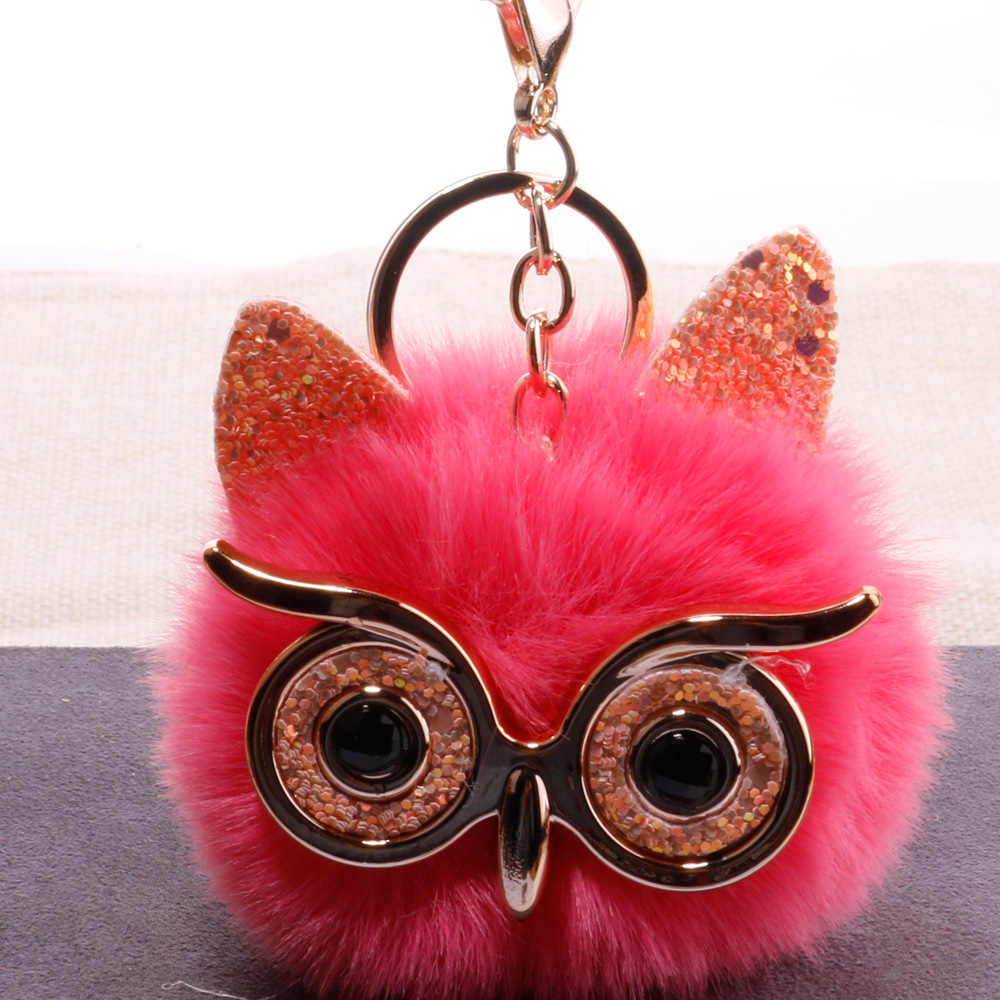 New large-eyed owl fur ball keychain pendant, imitation rex rabbit fur women's luggage and car hanging decoration wholesale Application Scenario
