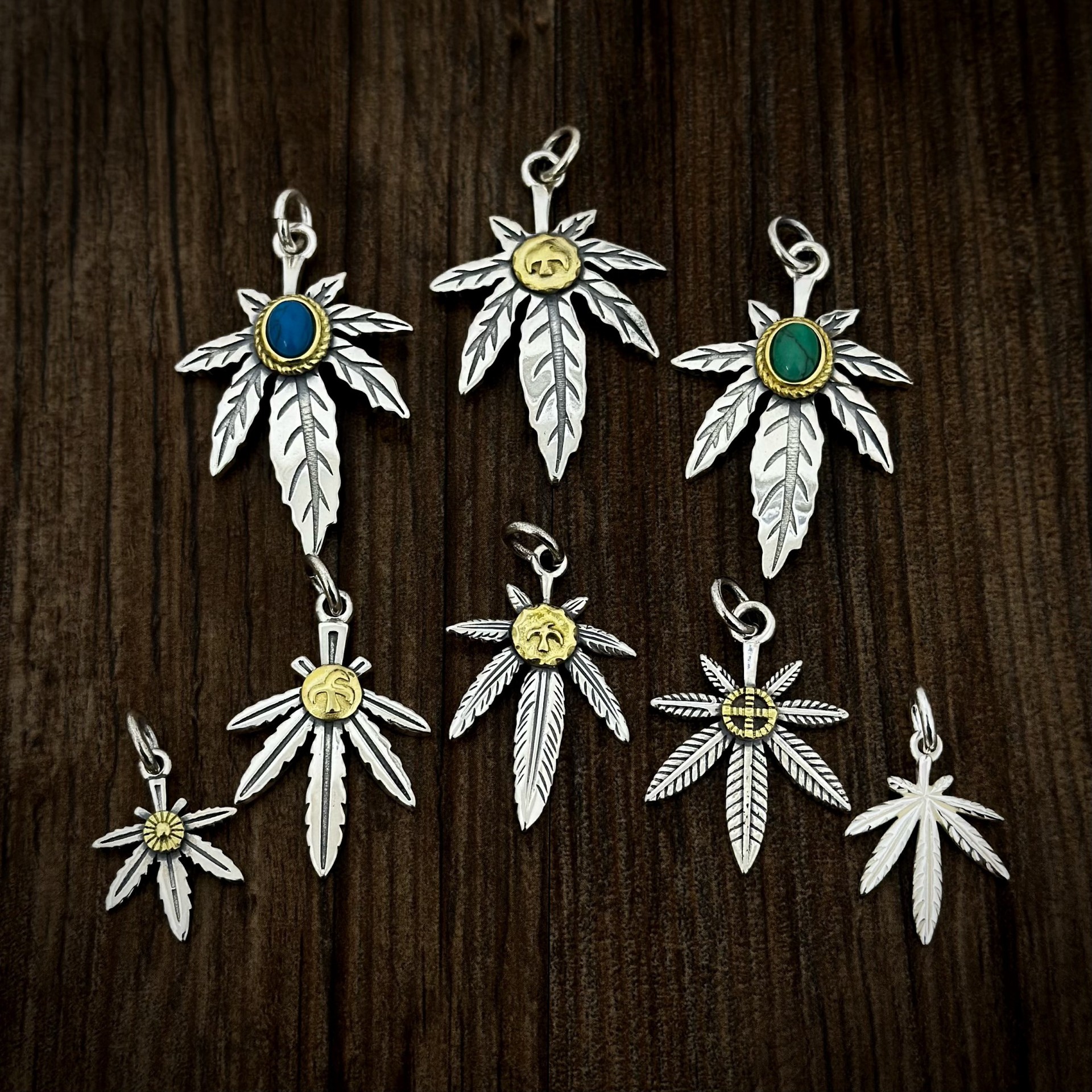 S925纯银高桥吾郎羽毛吊坠枫叶印第安百搭男女项链挂件印第安银饰