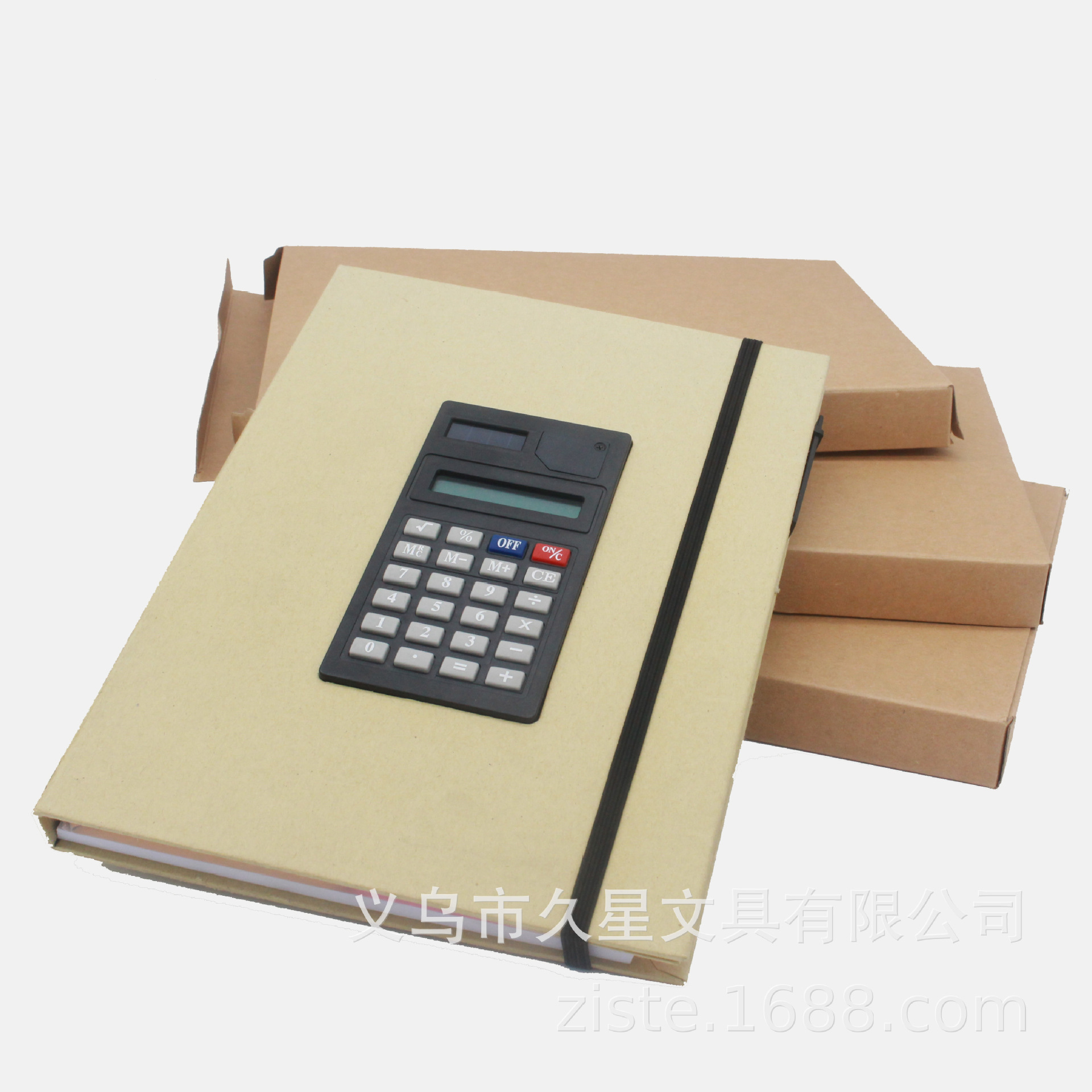 High-end notebook set with calculator, sticky note paper, sticky note pen, business office stationery, gift, kraft paper color details Picture