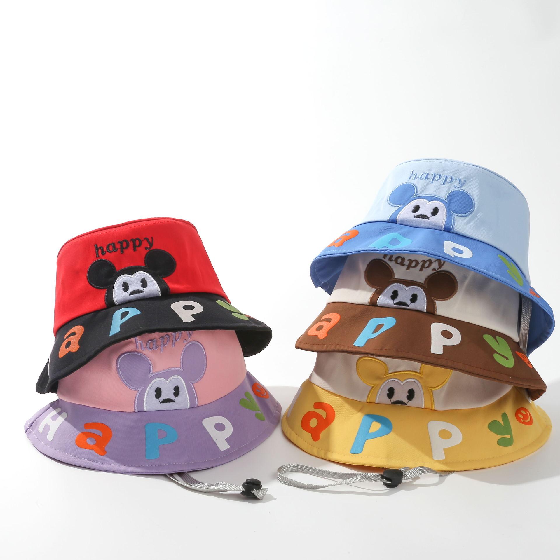 New children's hats, cute cartoon animal windproof rope fisherman hats for spring and autumn, versatile basin hats for boys and girls to shade the sun Application Scenario