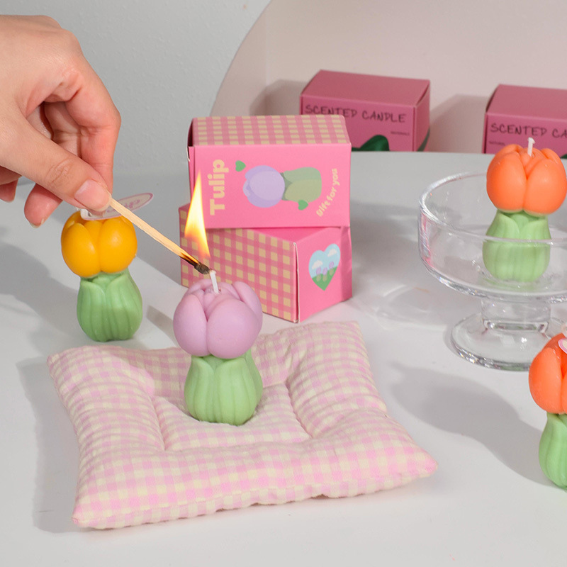 三八妇女节女神节伴手礼物花苞郁金香薰蜡烛造型蜡烛香氛批发摆件细节图