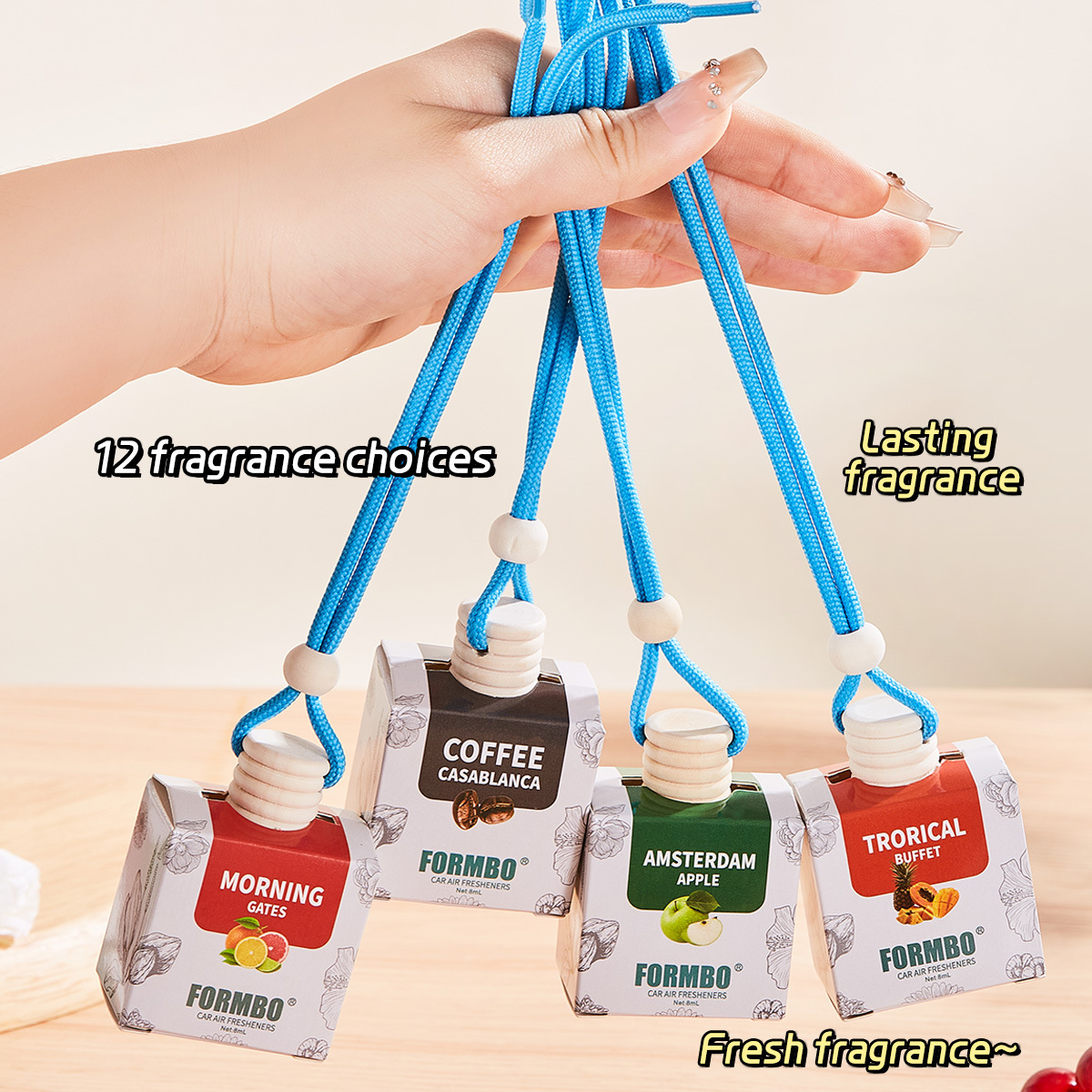 【 Cross-border Exclusive 】 Wholesale of high-end and long-lasting car aromatherapy pendants with 12 essential oil fragrances Specification image