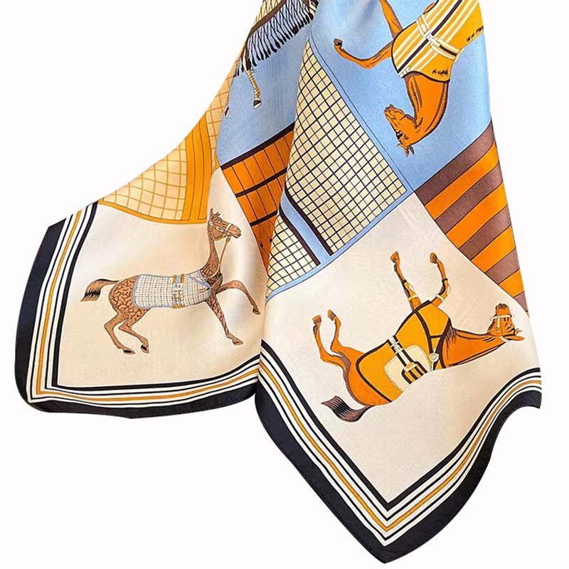 New 70 small square scarf printed silk scarf, high-end and versatile faux silk scarf, women's satin neckerchief shawl Item Picture