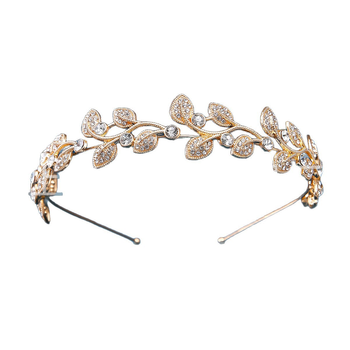 New original cast copper and diamond-encrusted exquisite retro bride's headwear, forest-themed golden leaf garland, hairband, crown and performance hair accessory Item Picture