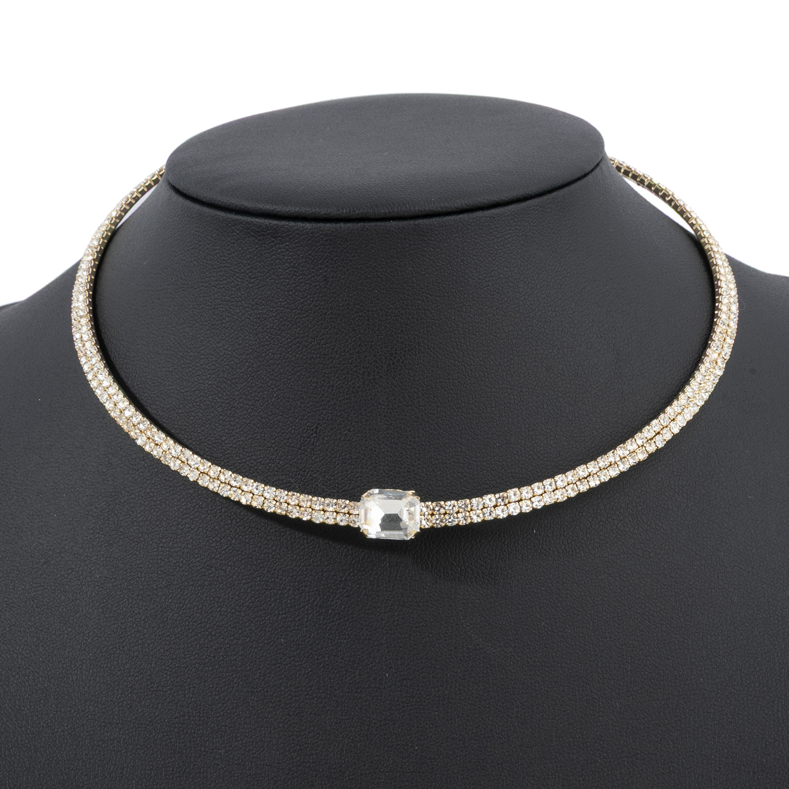 Wholesale elastic open necklaces from the manufacturer, sexy and unique 2-row water diamond steel wire elastic open necklaces, square diamond European and American accessories full figure