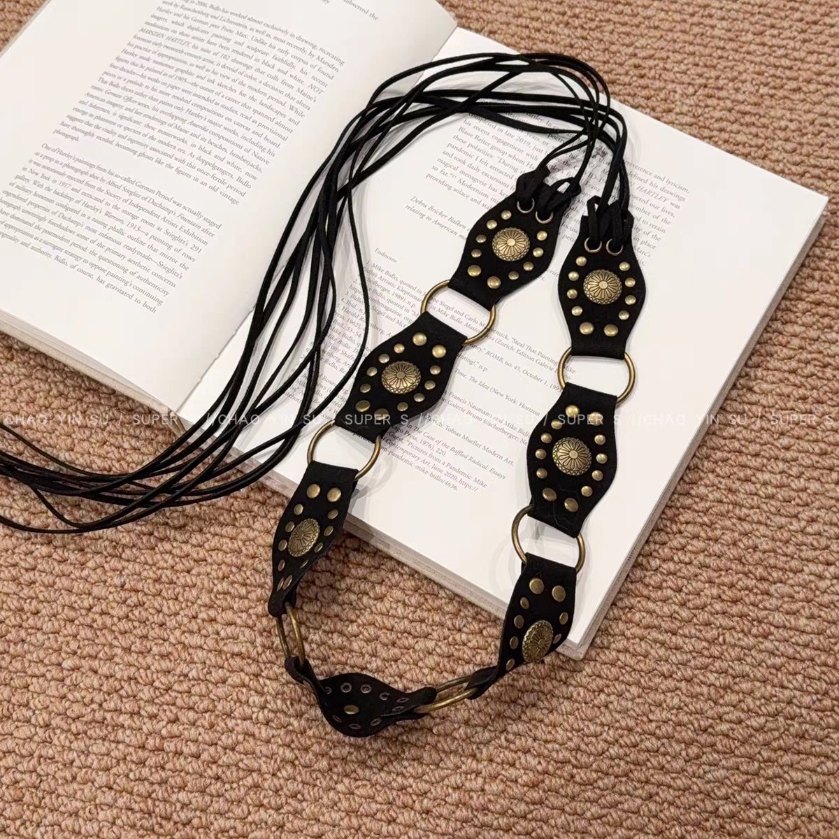 Bohemian-style sunflower waist chain belt, vacation-style accessories, dress pants, ethnic-style waist rope, wide waistband details Picture