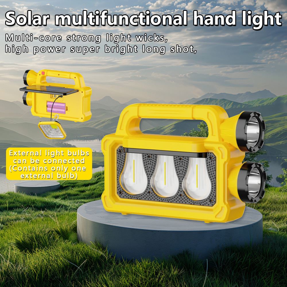 Solar-powered emergency portable lamp, outdoor long-range led charging lamp, long-lasting white and yellow light, dual light sources for both near and far Item Picture