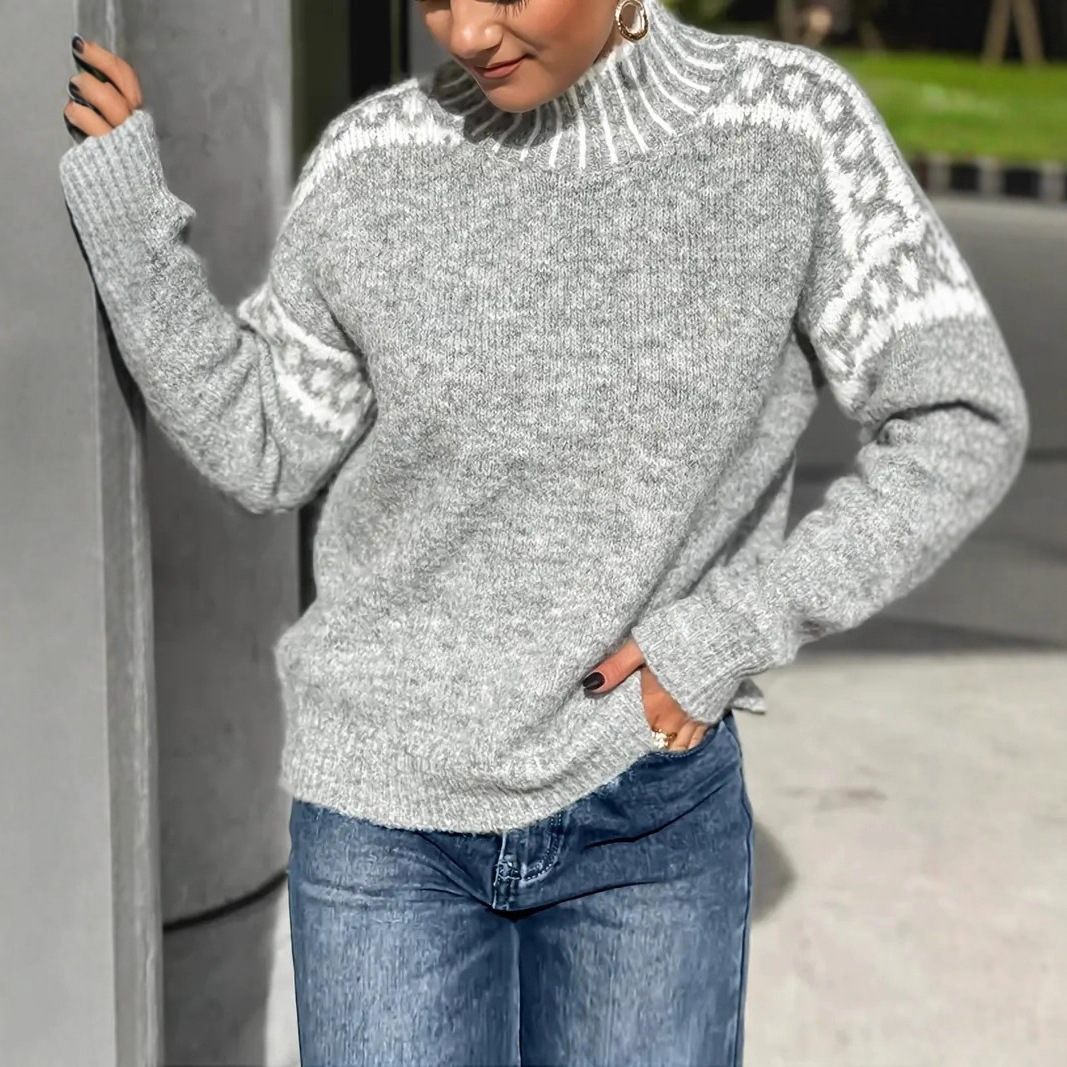 A new high-neck sweater for women from Europe and America, featuring a fashionable and casual style with a loose pattern and a pullover knitted sweater details Picture