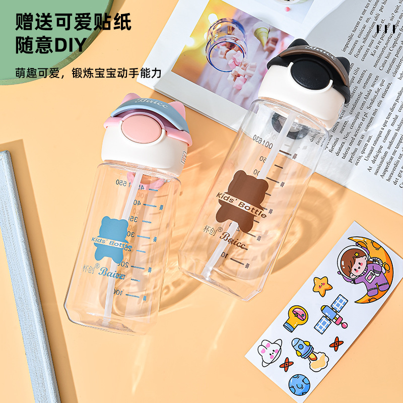 杯创帽帽熊塑料杯 可爱卡通便携学生水杯 防摔耐高温儿童吸管杯子产品图
