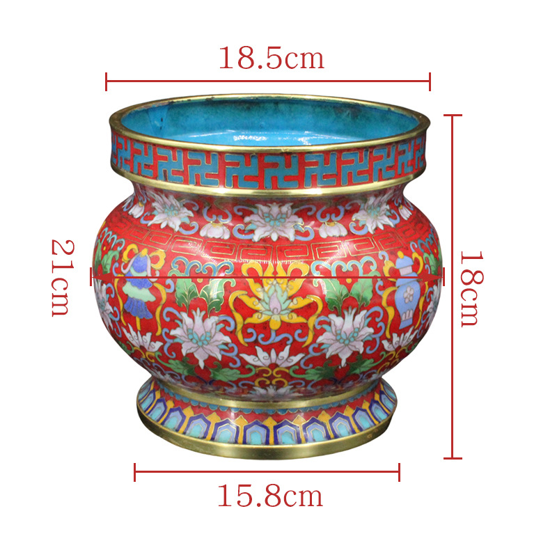 Beijing Cloisonne vintage collectibles traditional copper body cloisonne enamel polished 8-inch auspicious eight-treasure incense burner Item Picture
